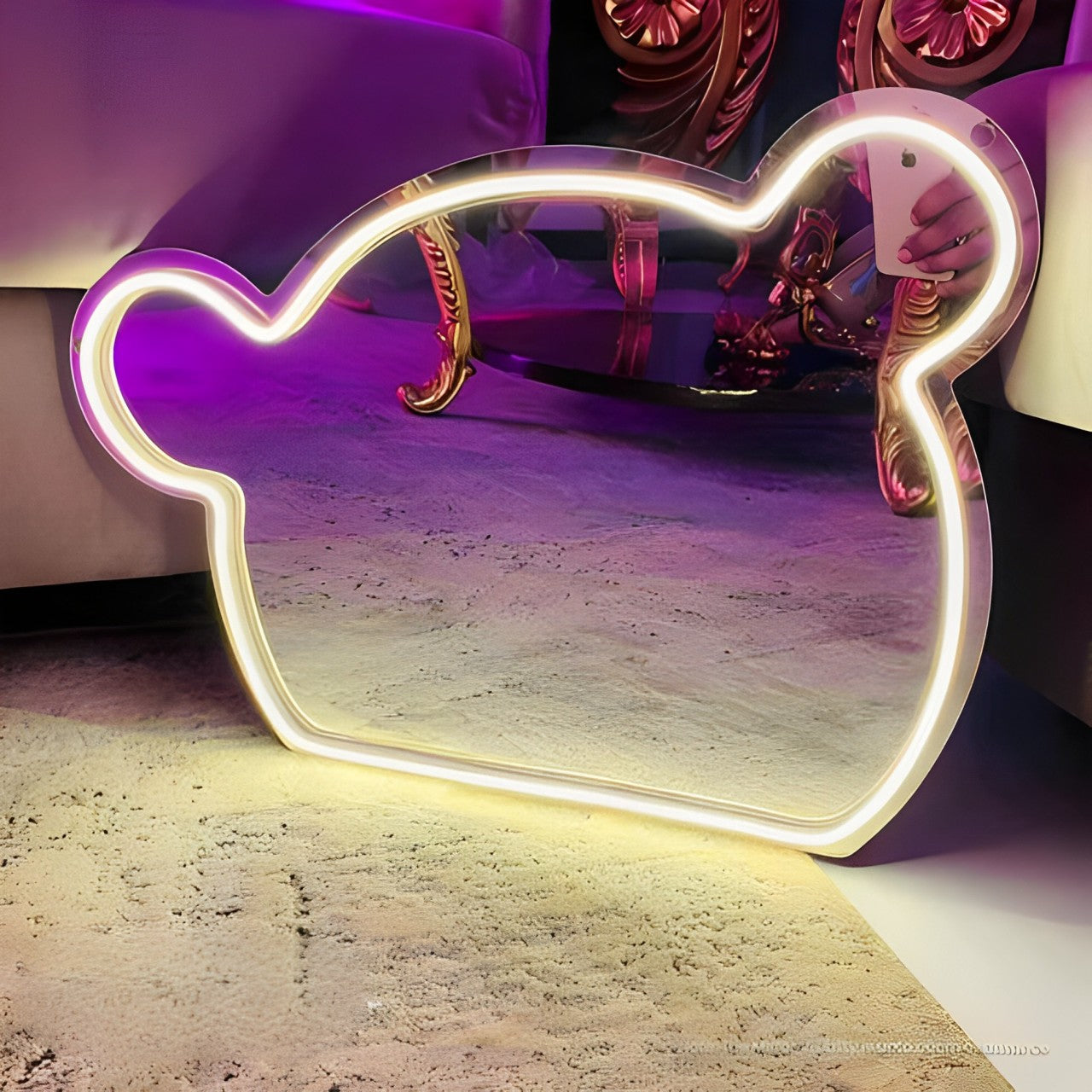 Bear Face Selfie Neon Mirror for home decor