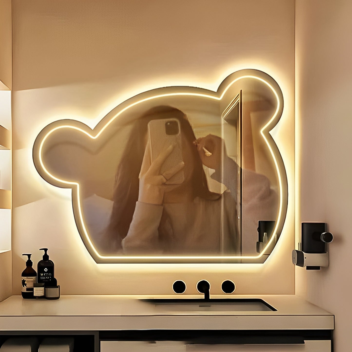 Bear Face Selfie Neon Mirror for home decor