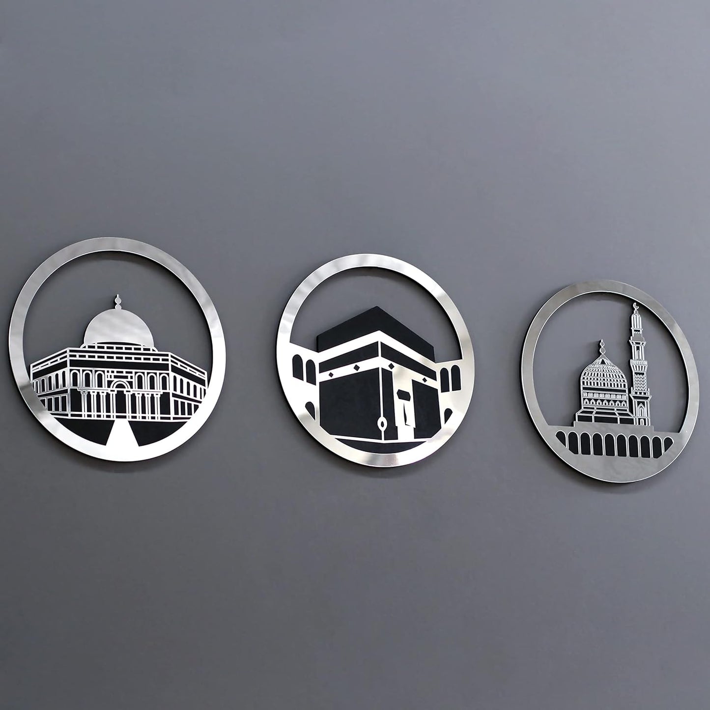 Set of Masjid Al Aqsa, Masjid Al-Haram & Masjid An-Nabawi Islamic Wall Art | Acrylic Kaaba Wall Decor