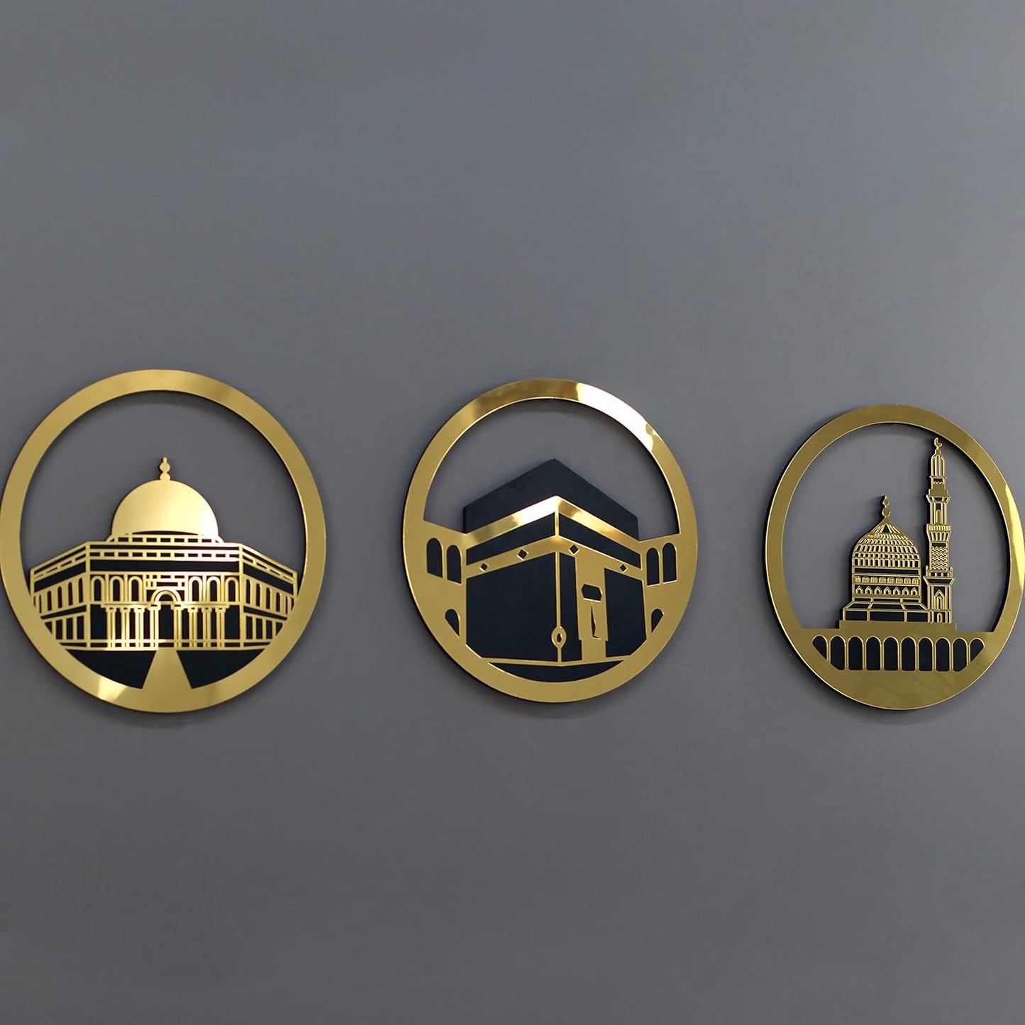 Set of Masjid Al Aqsa, Masjid Al-Haram & Masjid An-Nabawi Islamic Wall Art | Acrylic Kaaba Wall Decor
