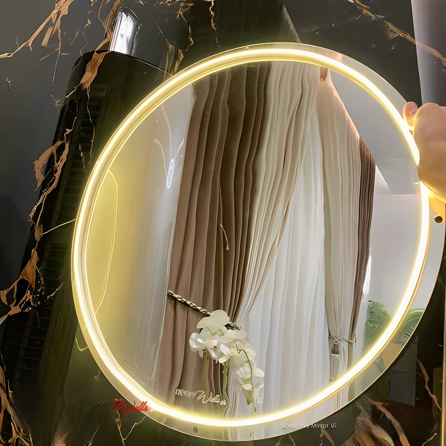 Round Circle Neon Selfie Mirror with Neon Lights for Home decor
