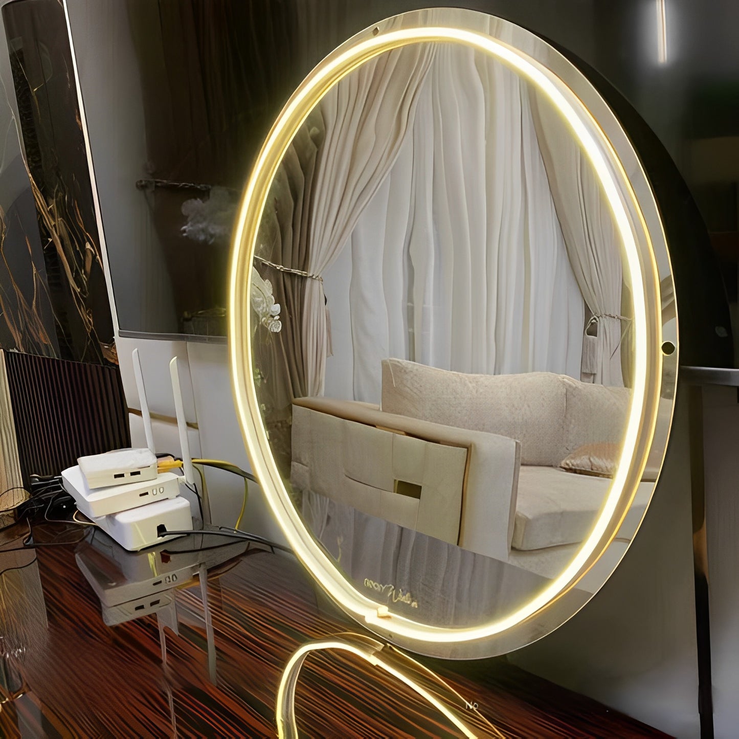 Round Circle Neon Selfie Mirror with Neon Lights for Home decor