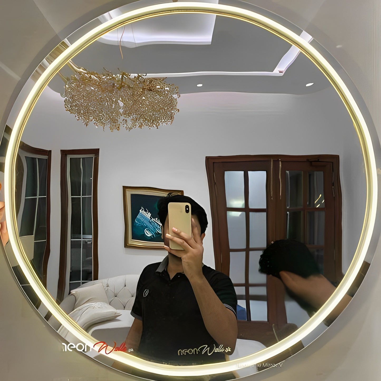 Round Circle Neon Selfie Mirror with Neon Lights for Home decor