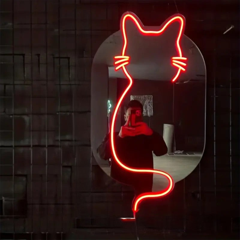 Cute Kitten Shape Neon Selfie Mirror for home decor