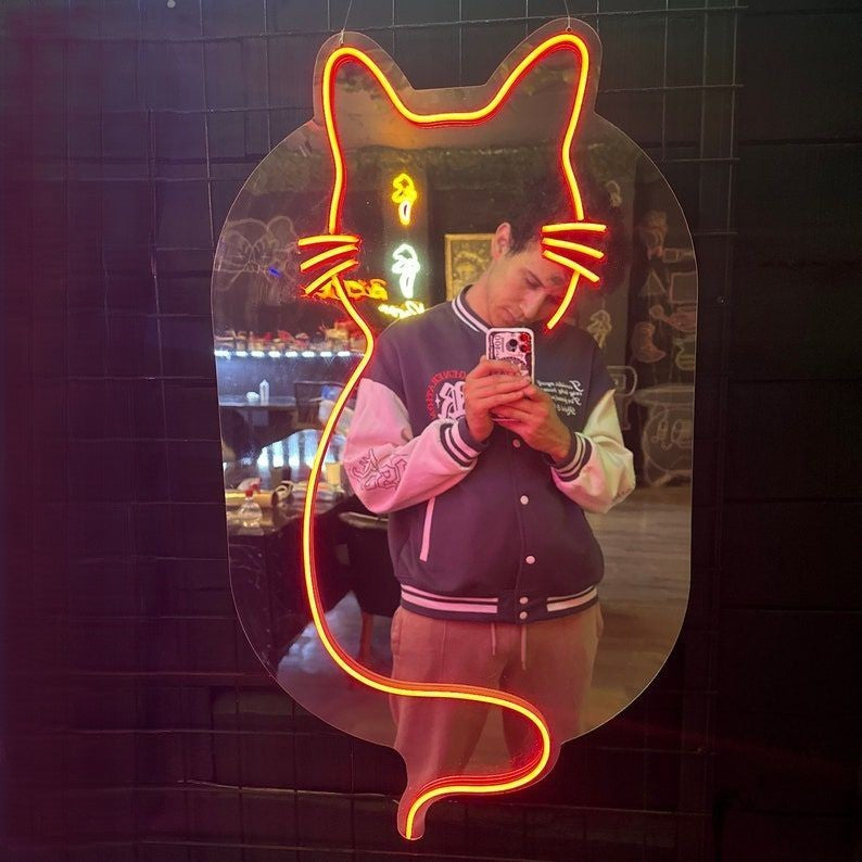 Cute Kitten Shape Neon Selfie Mirror for home decor