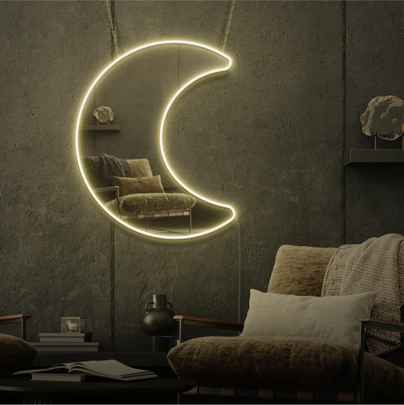 Moon Selfie Neon Mirror Neon Light for home decor