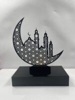 قمر اسلامي على شكل قمر اكريليك مع مسجد وحامل - هدية رمضانية مثالية للمسلمين