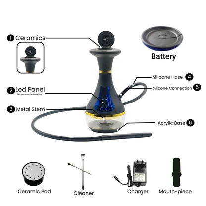 Electric Hookah with Water Heating Intelligent LED Smoking Set Adjustable Temperature Rechargeable Shisha Accessories